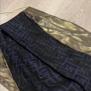 Fendi Gold and Navy Patterned Scarf